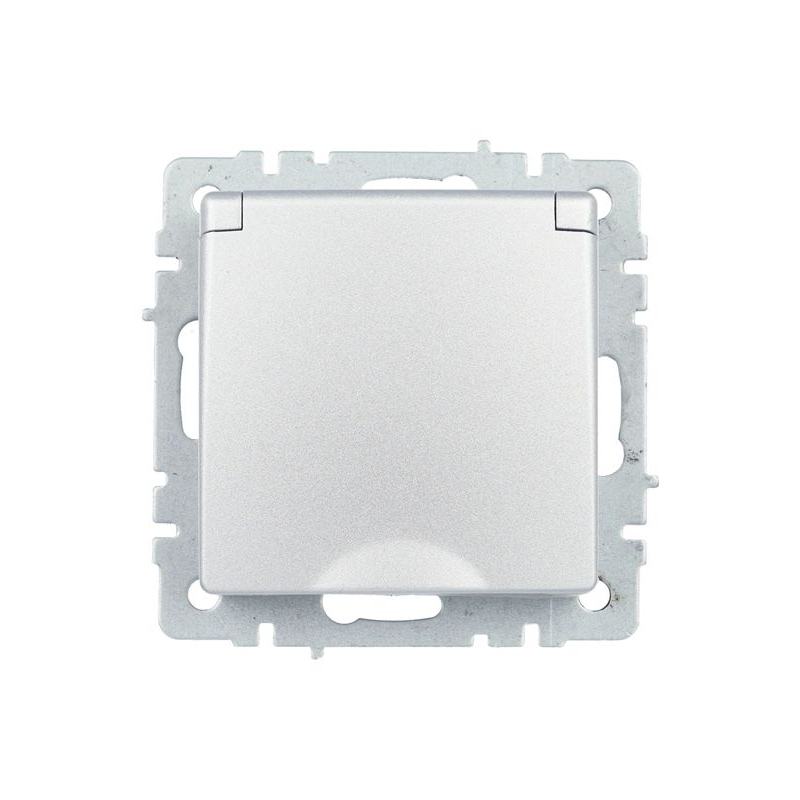 BRITE Розетка 1-местная с заземлением с защитными шторками и крышкой 16А IP44 РСбш10-3-44-БрА алюминий IEK