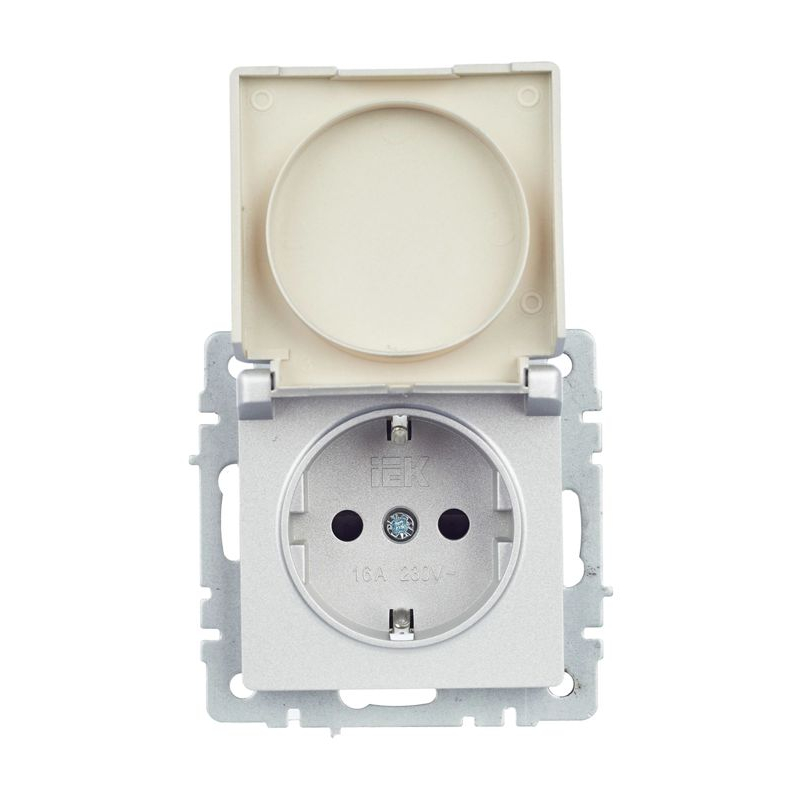 BRITE Розетка 1-местная с заземлением с защитными шторками и крышкой 16А IP44 РСбш10-3-44-БрА алюминий IEK