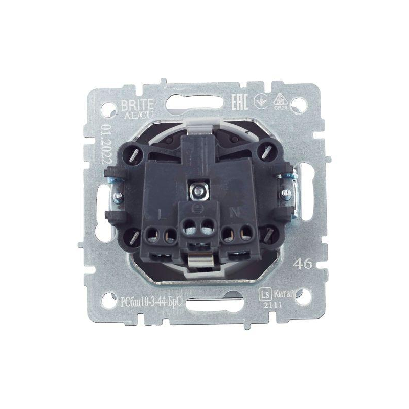 BRITE Розетка 1-местная с заземлением с защитными шторками и крышкой 16А IP44 РСбш10-3-44-БрС сталь IEK