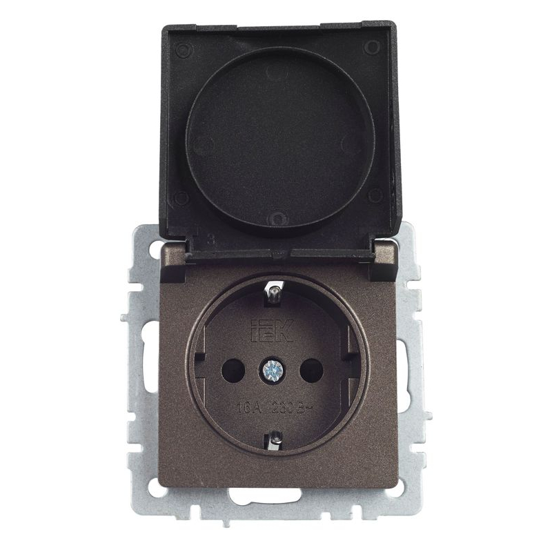 BRITE Розетка 1-местная с заземлением с защитными шторками и крышкой 16А IP44 РСбш10-3-44-БрТБ темная бронза IEK