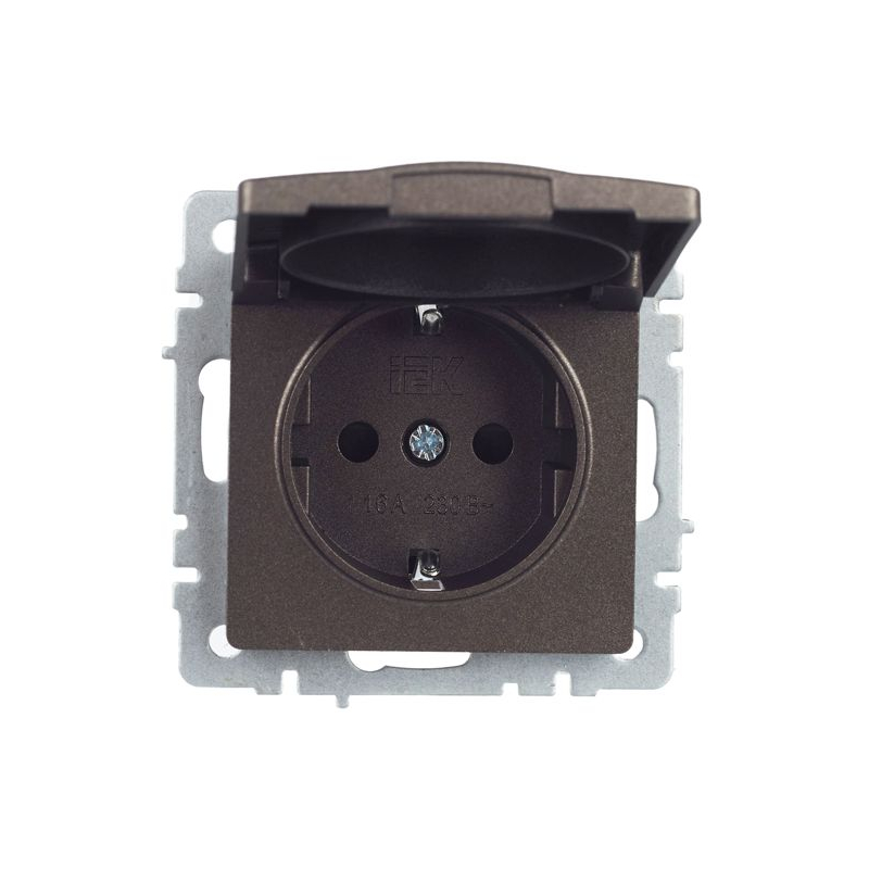 BRITE Розетка 1-местная с заземлением с защитными шторками и крышкой 16А IP44 РСбш10-3-44-БрТБ темная бронза IEK