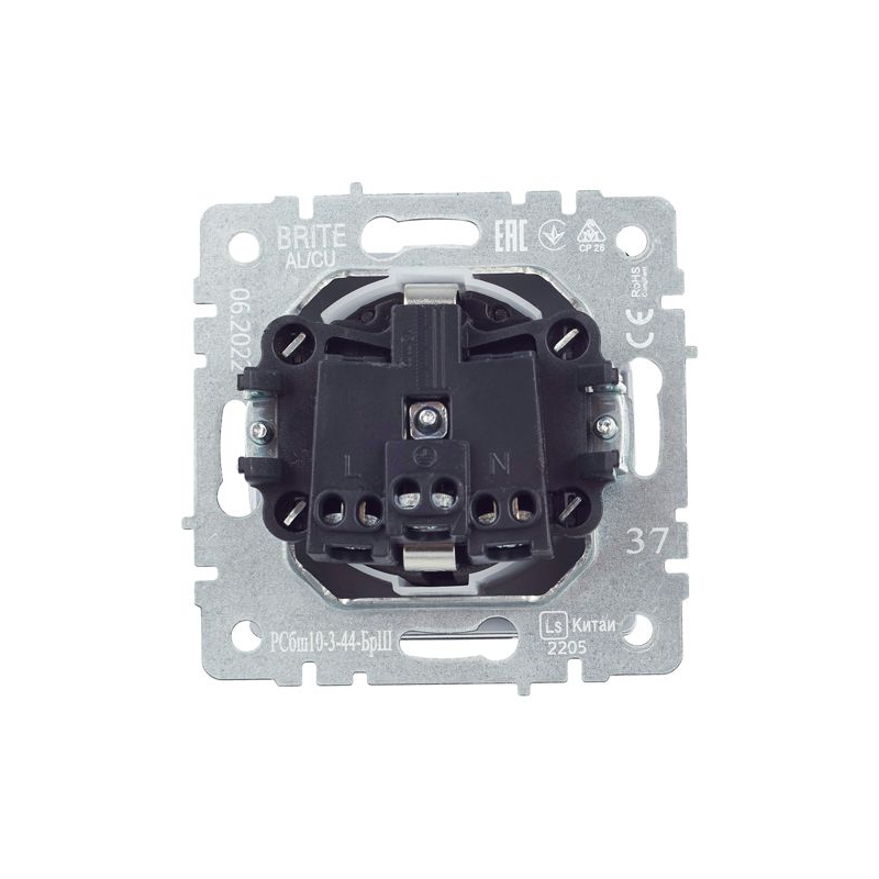 BRITE Розетка 1-местная с заземлением с защитными шторками и крышкой 16А IP44 РСбш10-3-44-БрШ шампань IEK