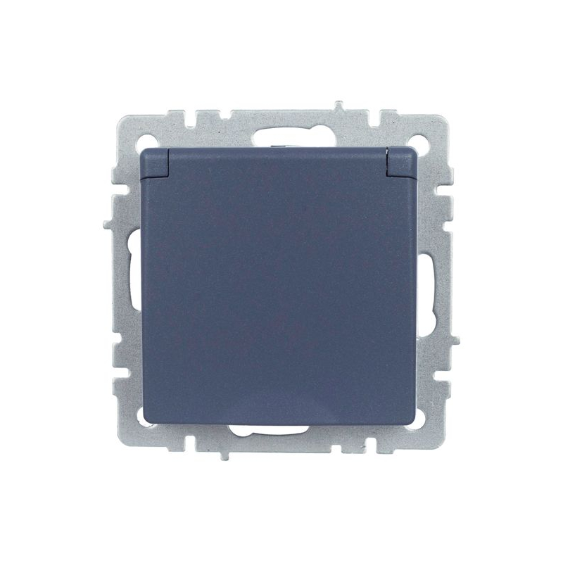 BRITE Розетка 1-местная с заземлением с защитными шторками и крышкой 16А IP44 РСбш10-3-44-БрМ маренго IEK