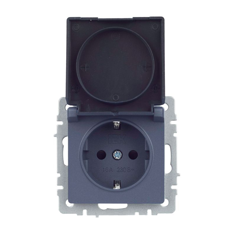 BRITE Розетка 1-местная с заземлением с защитными шторками и крышкой 16А IP44 РСбш10-3-44-БрМ маренго IEK