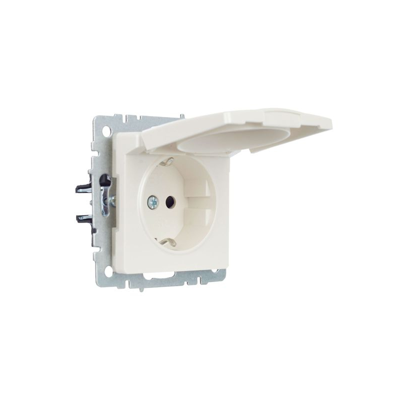 BRITE Розетка 1-местная с заземлением с защитными шторками и крышкой 16А IP44 РСбш10-3-44-БрЖ жемчуг IEK