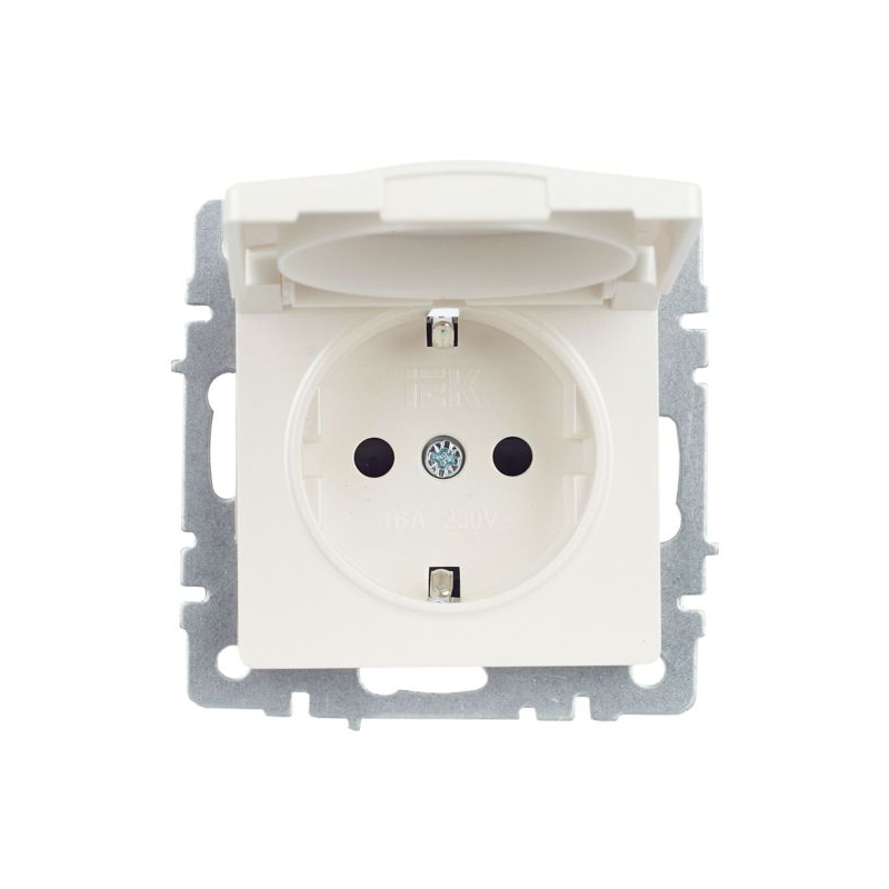 BRITE Розетка 1-местная с заземлением с защитными шторками и крышкой 16А IP44 РСбш10-3-44-БрЖ жемчуг IEK