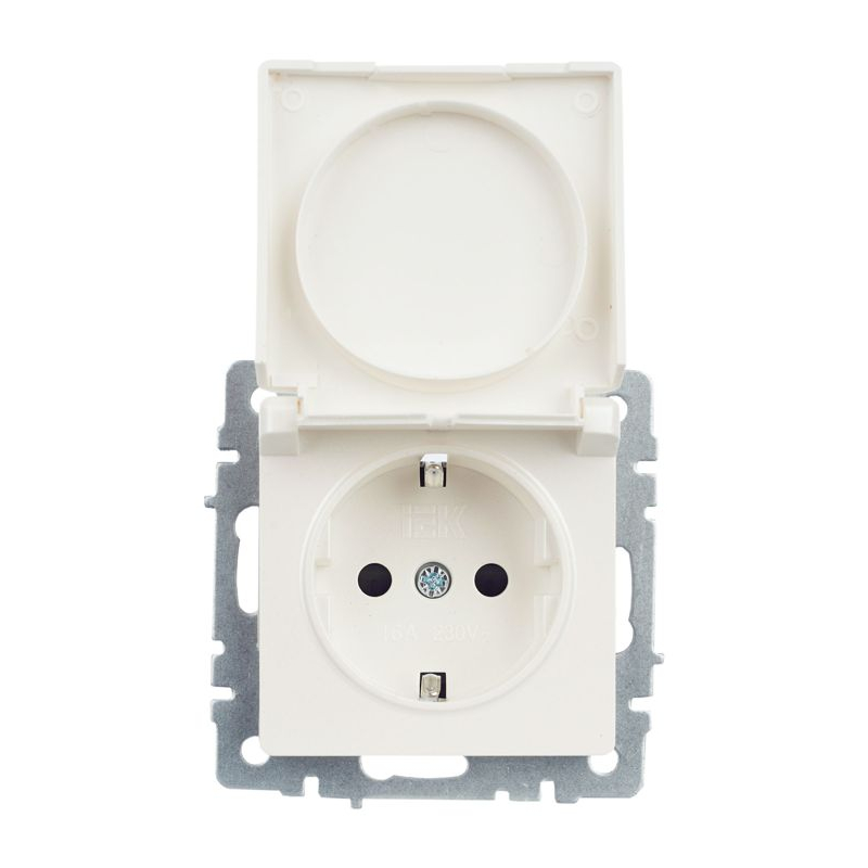 BRITE Розетка 1-местная с заземлением с защитными шторками и крышкой 16А IP44 РСбш10-3-44-БрЖ жемчуг IEK
