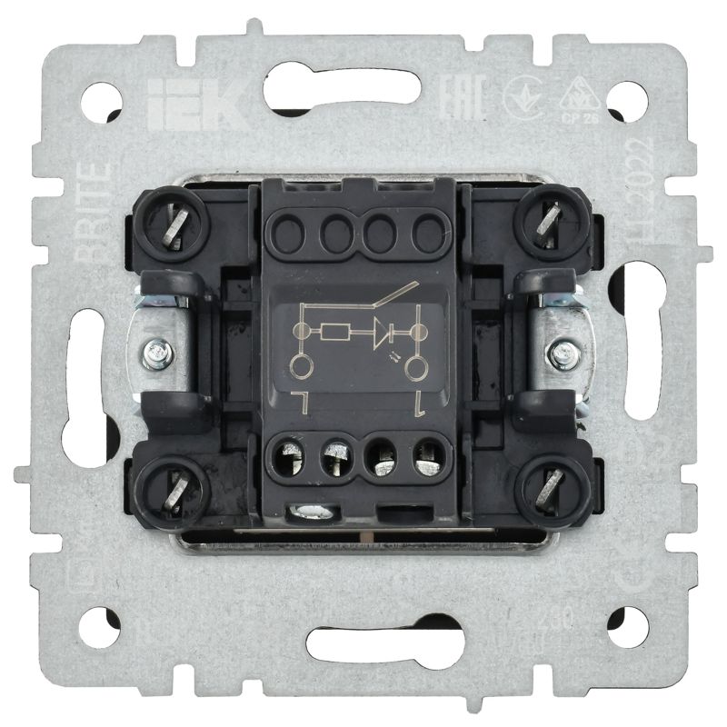 BRITE Выключатель 1-клавишный с индикацией 10А ВС10-1-1-БрЧ черный IEK