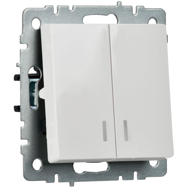 BRITE Выключатель 2-клавишный с индикацией 10А ВС10-2-1-БрБ белый IEK