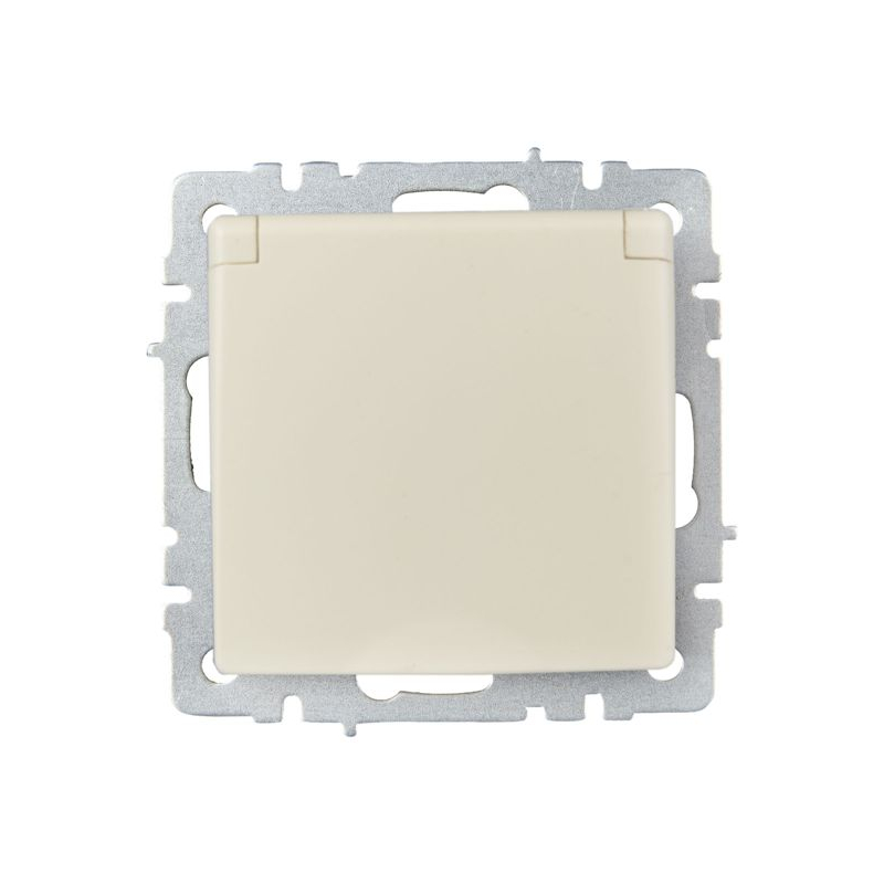 BRITE Розетка 1-местная с заземлением с защитными шторками и крышкой 16А IP20 РСбш10-3-БрКр бежевый IEK