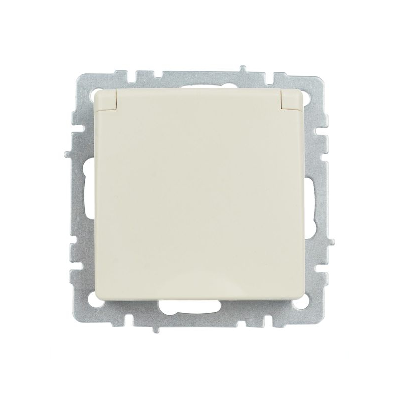 BRITE Розетка 1-местная с заземлением с защитными шторками и крышкой 16А IP44 РСбш10-3-44-БрКр бежевый IEK