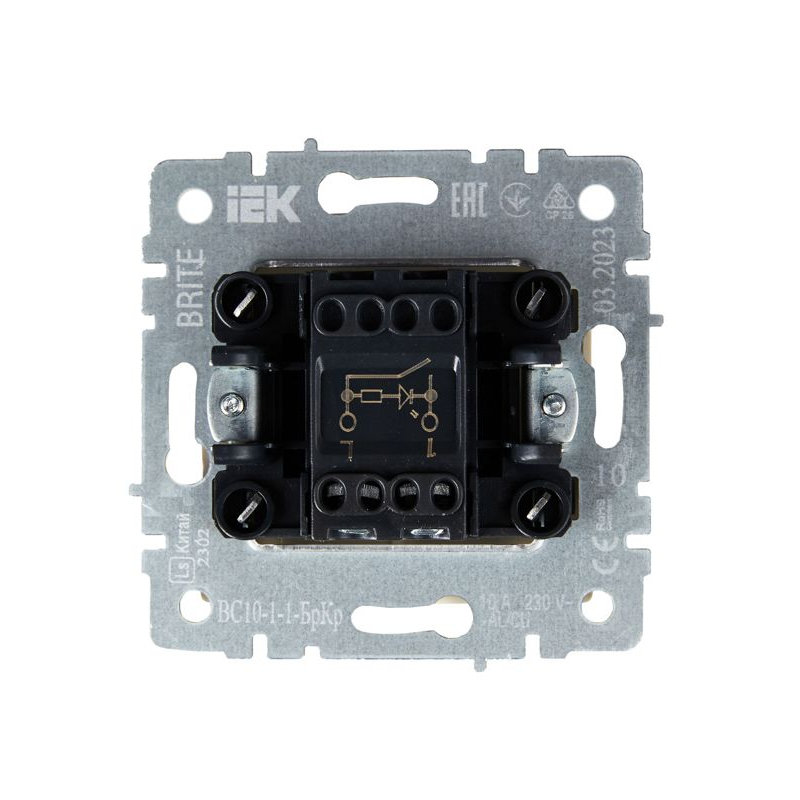 BRITE Выключатель 1-клавишный с индикацией 10А ВС10-1-1-БрКр бежевый IEK