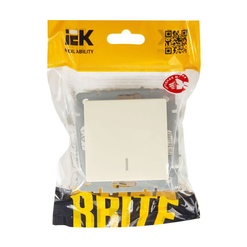 BRITE Выключатель 1-клавишный с индикацией 10А ВС10-1-1-БрКр бежевый IEK