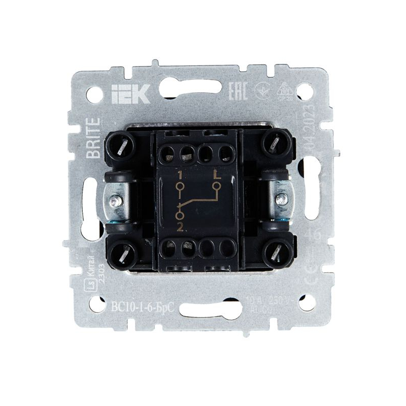 BRITE Выключатель 1-клавишный проходной 10А ВС10-1-6-БрС сталь IEK