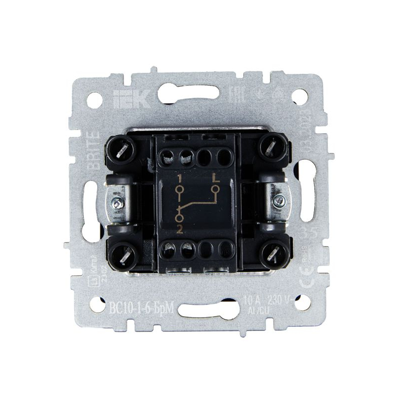 BRITE Выключатель 1-клавишный проходной 10А ВС10-1-6-БрМ маренго IEK
