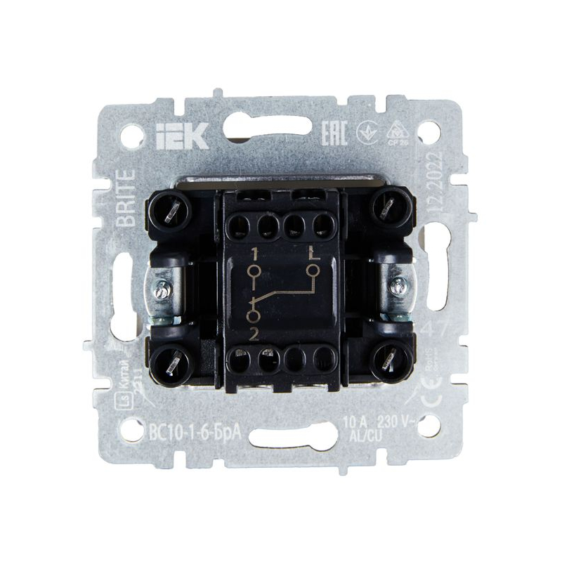 BRITE Выключатель 1-клавишный проходной 10А ВС10-1-6-БрА алюминий IEK