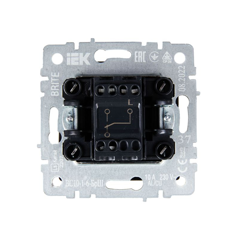 BRITE Выключатель 1-клавишный проходной 10А ВС10-1-6-БрШ шампань IEK