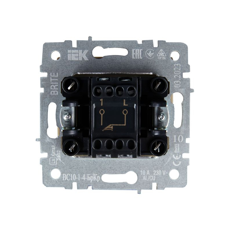 BRITE Выключатель 1-клавишный самовозвратный 10А ВС10-1-4-БрКр бежевый IEK