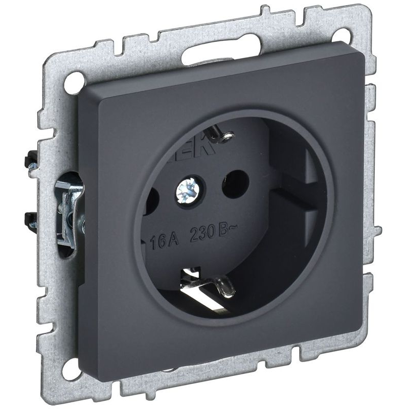 BRITE Розетка 1-местная с заземлением с защитными шторками 16А РС14-1-0-БрГ графит IEK