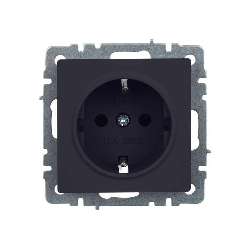 BRITE Розетка 1-местная с заземлением с защитными шторками 16А РС14-1-0-БрГ графит IEK
