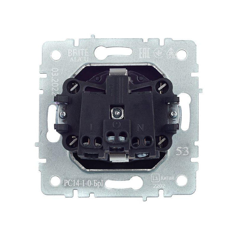 BRITE Розетка 1-местная с заземлением с защитными шторками 16А РС14-1-0-БрГ графит IEK