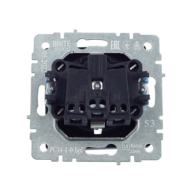 BRITE Розетка 1-местная с заземлением с защитными шторками 16А РС14-1-0-БрГ графит IEK