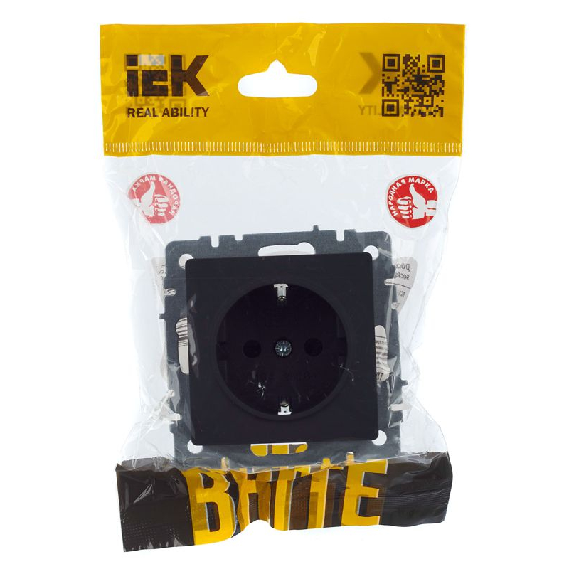 BRITE Розетка 1-местная с заземлением с защитными шторками 16А РС14-1-0-БрГ графит IEK