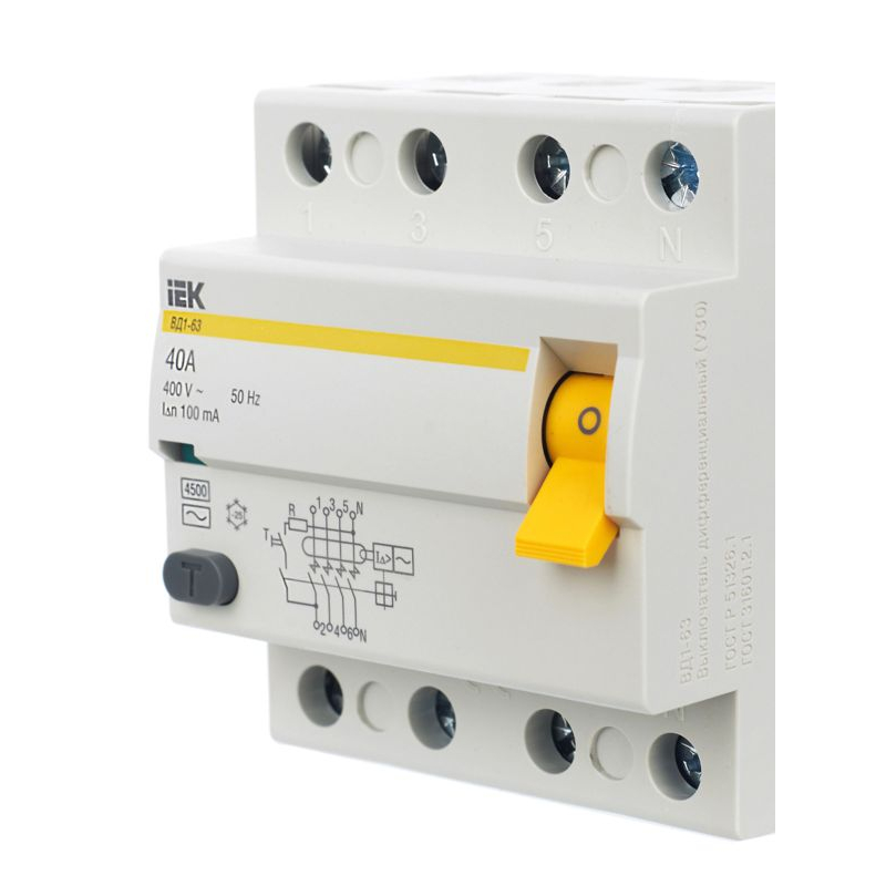 Выключатель дифференциальный (УЗО) ВД1-63 4Р 40А 100мА IEK