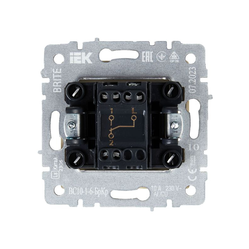 BRITE Выключатель 1-клавишный проходной 10А ВС10-1-6-БрКр бежевый IEK