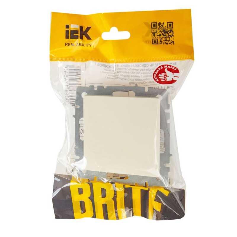BRITE Выключатель 1-клавишный проходной 10А ВС10-1-6-БрКр бежевый IEK