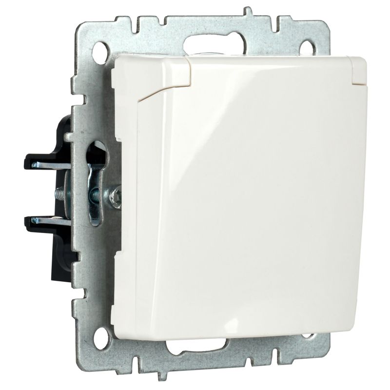 BRITE Розетка 1-местная с заземлением с защитными шторками и крышкой 16А IP20 РСбш10-3-БрБ белый IEK