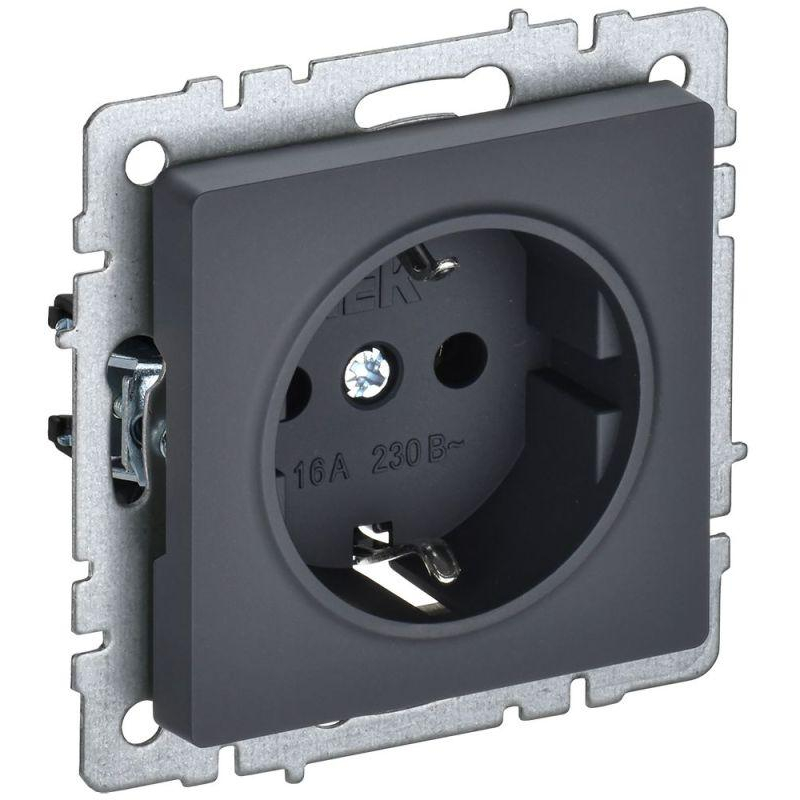 BRITE Розетка 1-местная с заземлением без защитных шторок 16А РС11-1-0-БрГ графит IEK
