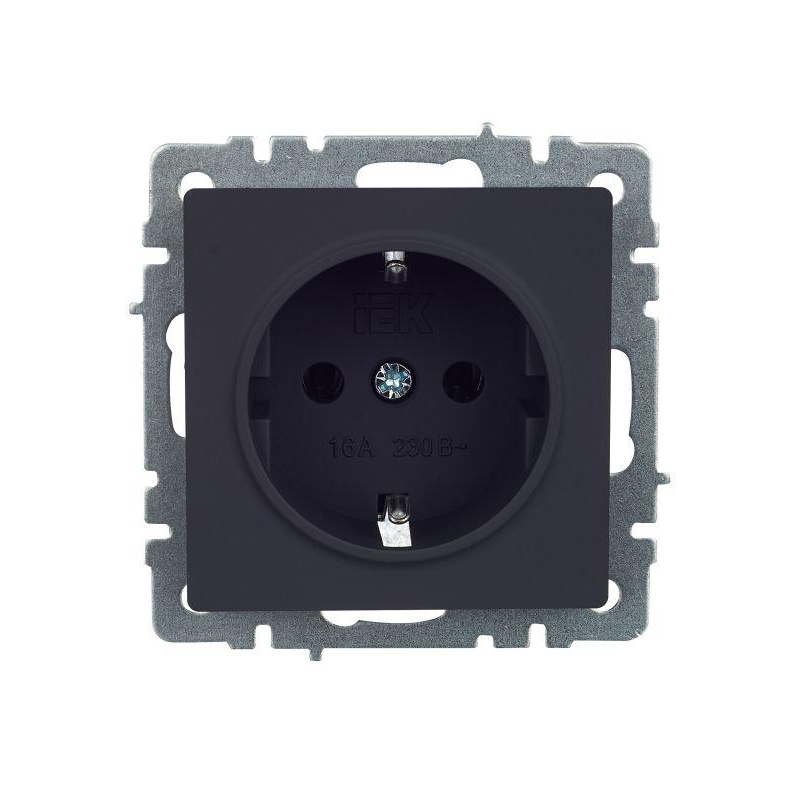 BRITE Розетка 1-местная с заземлением без защитных шторок 16А РС11-1-0-БрГ графит IEK