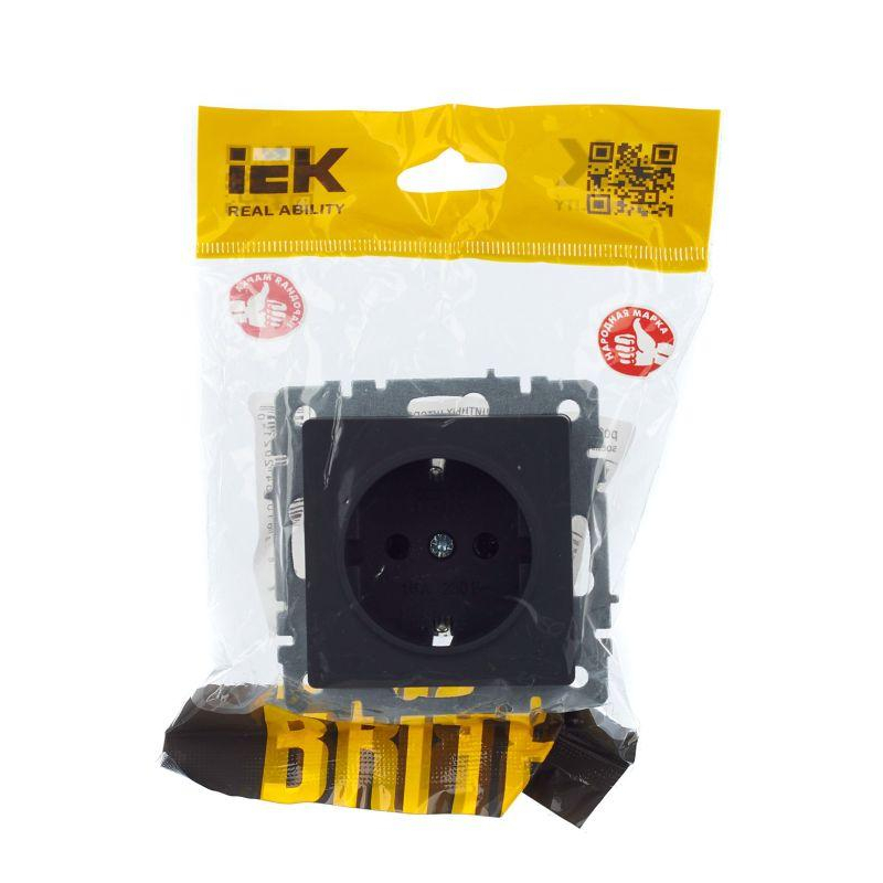 BRITE Розетка 1-местная с заземлением без защитных шторок 16А РС11-1-0-БрГ графит IEK