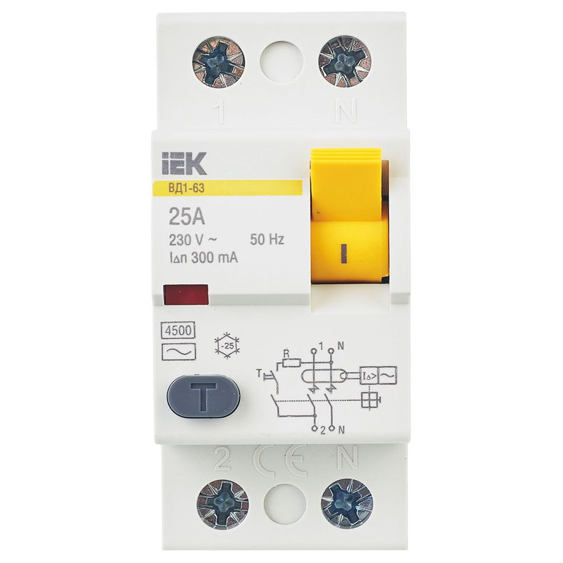 Выключатель дифференциальный (УЗО) ВД1-63 2Р 25А 300мА IEK