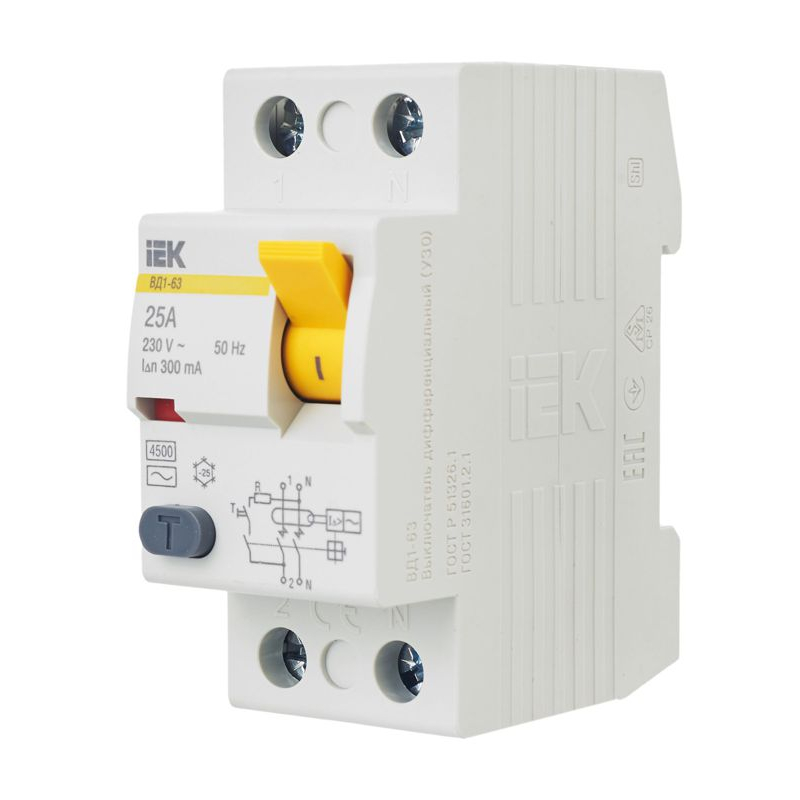 Выключатель дифференциальный (УЗО) ВД1-63 2Р 25А 300мА IEK