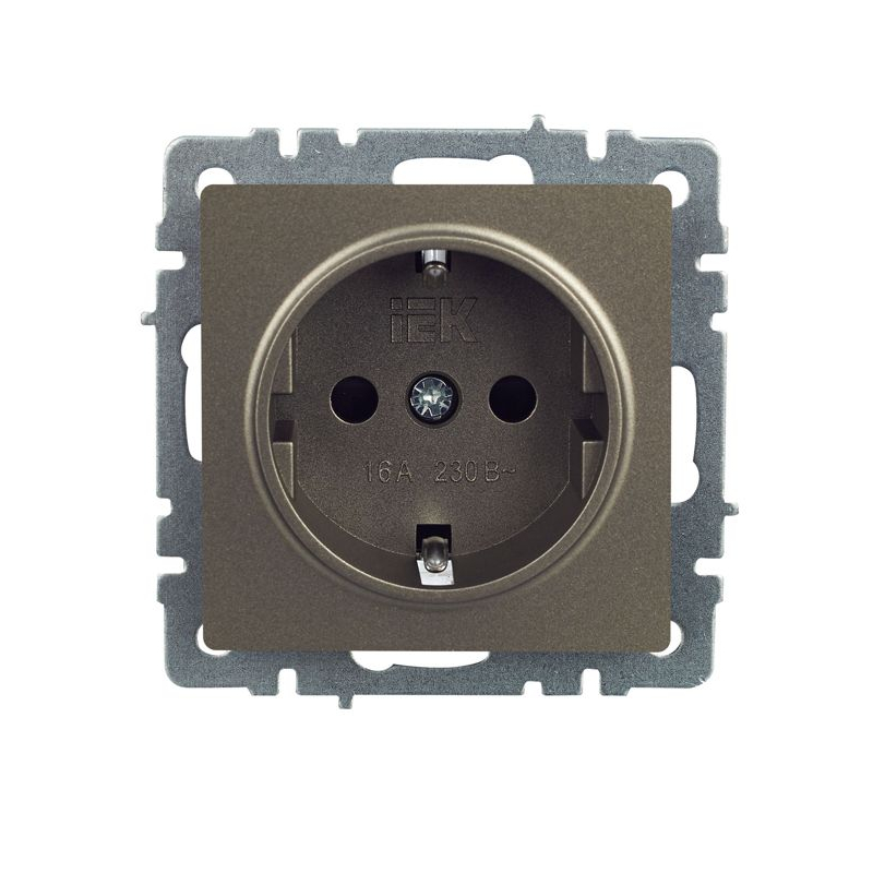 BRITE Розетка 1-местная с заземлением с защитными шторками 16А РС14-1-0-БрШ шампань IEK