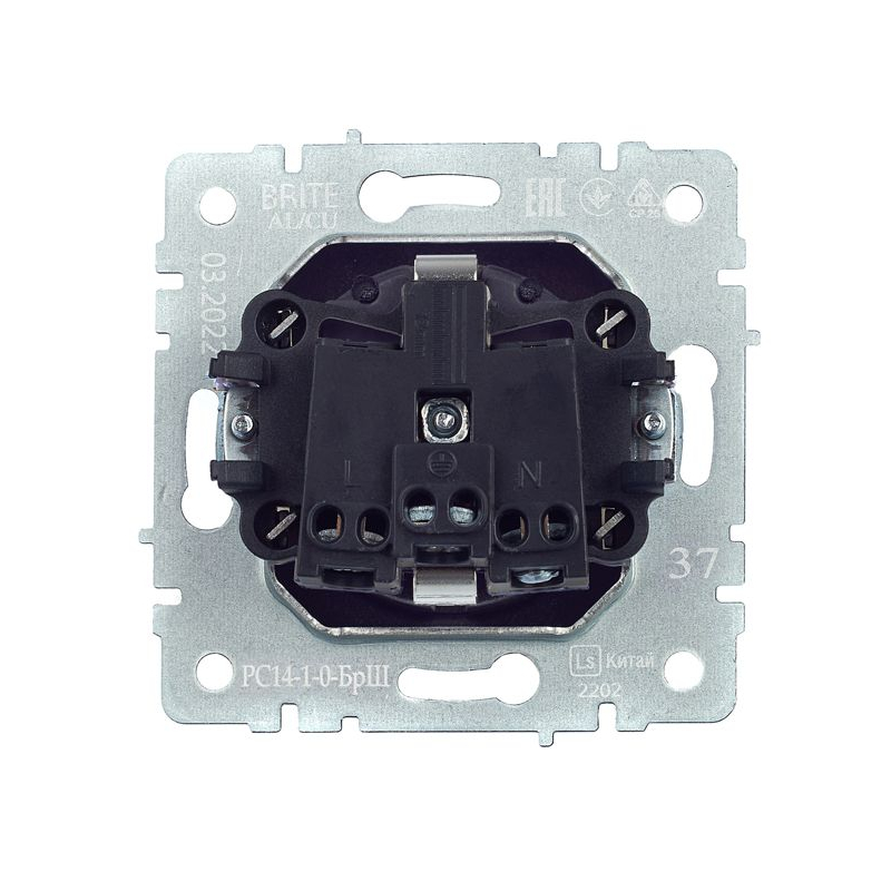 BRITE Розетка 1-местная с заземлением с защитными шторками 16А РС14-1-0-БрШ шампань IEK