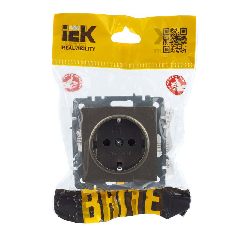 BRITE Розетка 1-местная с заземлением с защитными шторками 16А РС14-1-0-БрШ шампань IEK