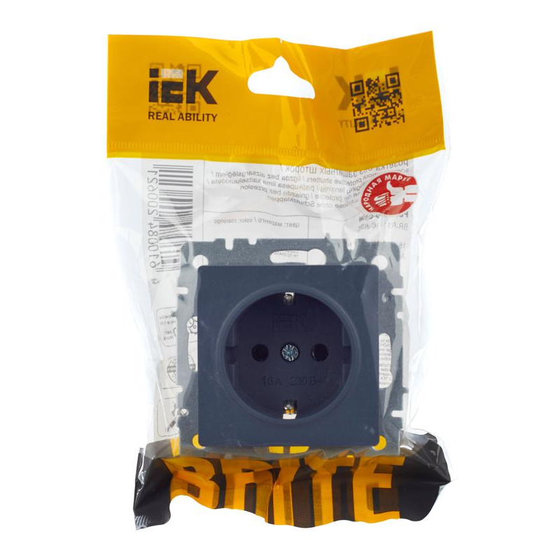 BRITE Розетка 1-местная с заземлением без защитных шторок 16А РС11-1-0-БрМ маренго IEK