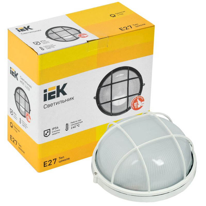 Светильник НПП1102 круг с решеткой 100Вт IP54 белый IEK
