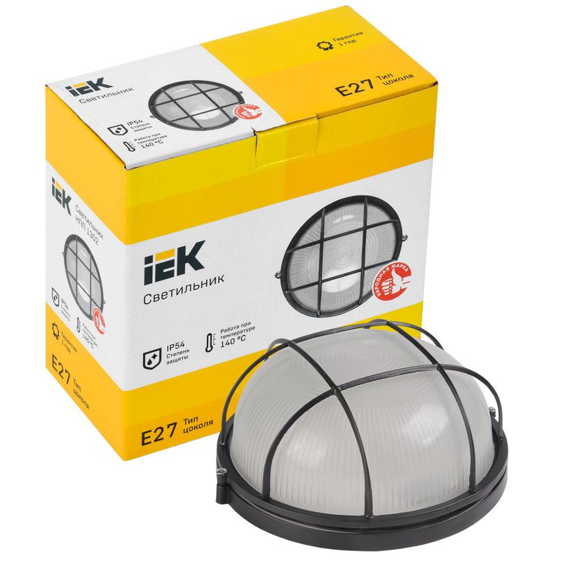 Светильник НПП1302 круг с решеткой 60Вт IP54 черный IEK