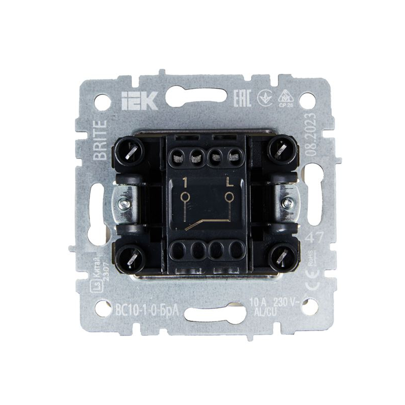BRITE Выключатель 1-клавишный 10А ВС10-1-0-БрА алюминий IEK