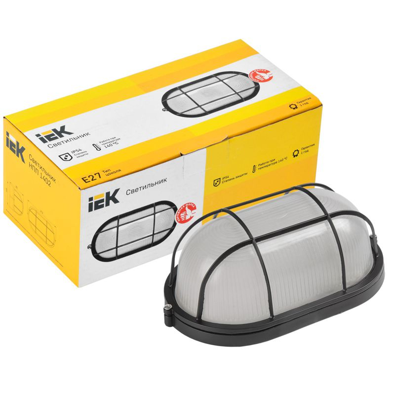 Светильник НПП1402 овал с решеткой 60Вт IP54 черный IEK