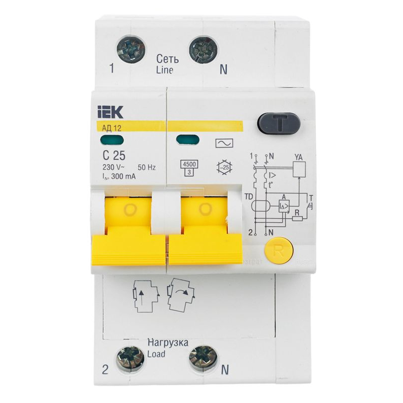 KARAT Дифференциальный автомат АД12 2P 25А 300мА тип AC IEK