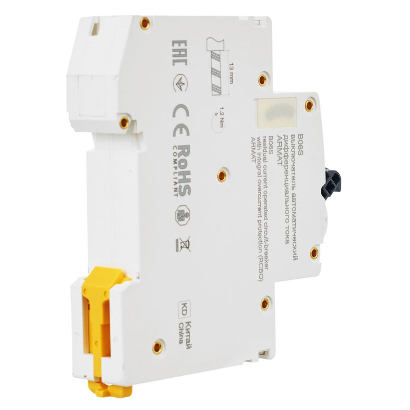 ARMAT Автоматический выключатель дифференциального тока B06S 1P+NP C6 30мА тип A (18мм) IEK