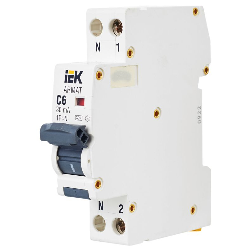 ARMAT Автоматический выключатель дифференциального тока B06S 1P+NP C6 30мА тип A (18мм) IEK