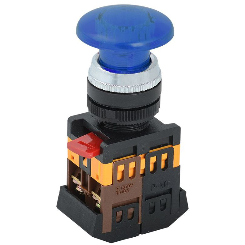 Кнопка управления AELA-22 Грибок d=22мм 1з+1р неон/240В синяя IEK