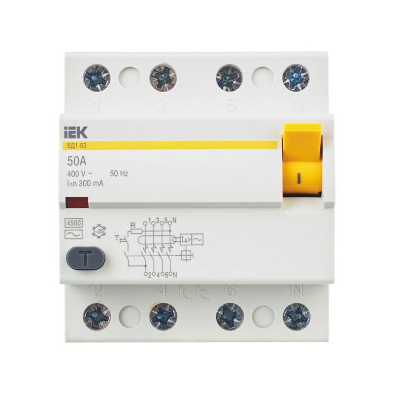 Выключатель дифференциальный (УЗО) ВД1-63 4Р 50А 300мА IEK