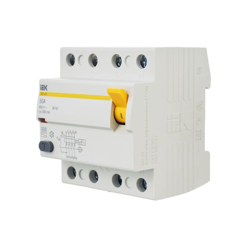 Выключатель дифференциальный (УЗО) ВД1-63 4Р 50А 300мА IEK